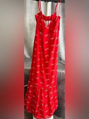 Anew Day Women’s Open Back Maxi Dress- Red White Fish Print- NWT- Large